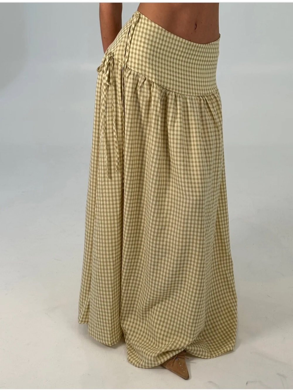 Women's Muted Yellow Gingham Maxi Skirt